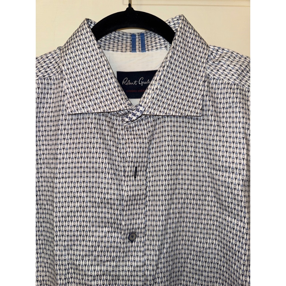Robert Graham Modern American Tailored Fit Geometric Shirt 2XL Blue White